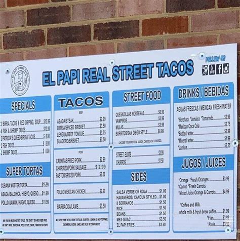 el papi real street tacos. menu|El Papi Real Street Tacos. Camp Springs.